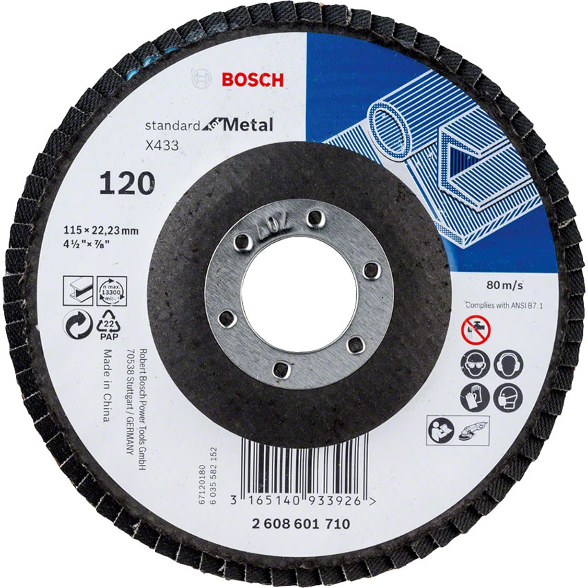 BOSCH Disc Flap Metal Std 115X22.23MM 120GRIT Str