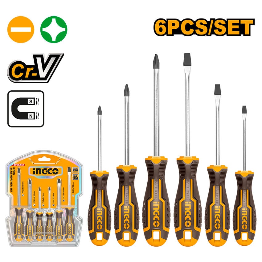 INGCO SCREWDRIVER SET 6PCE HKSD0628 - Mica Online