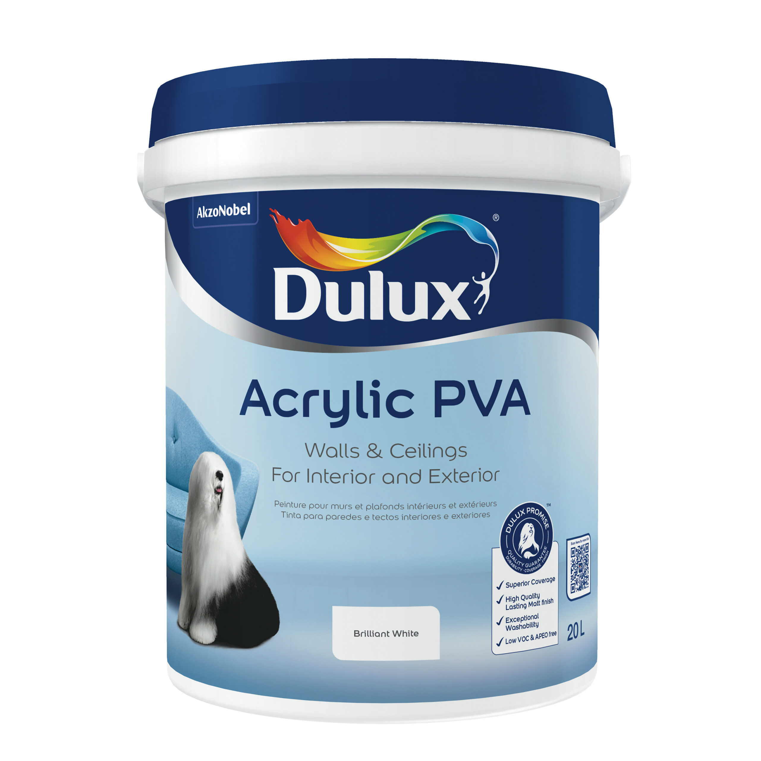 Dulux Acrylic Pva - 20L - Brilliant White