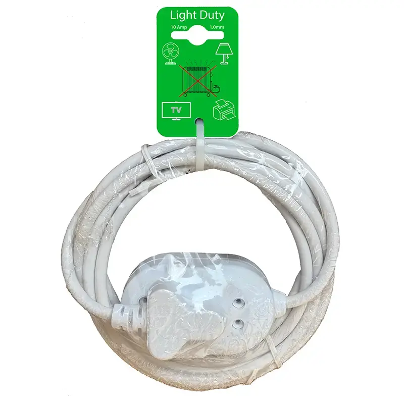 APEX Extension Cord, 5m, 10A, 1.0mm x 3-Core, White