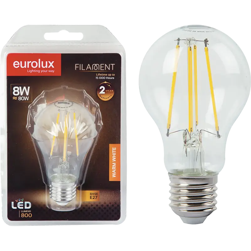EUROLUX A60 LED Filament Gobe 8W E27 3000K