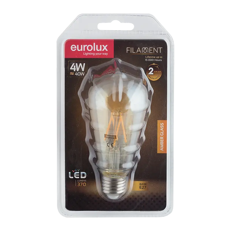 EUROLUX 4W LED Amber Filament Pear Shape Globe E27 Warm White