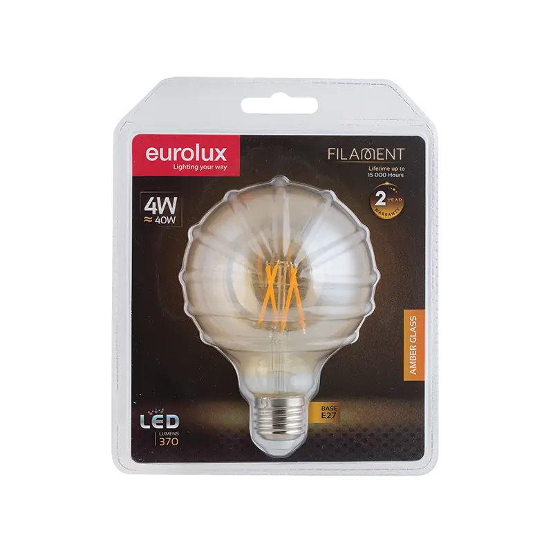 EUROLUX 4W LED Amber Filament Maxi Globe E27 Warm White