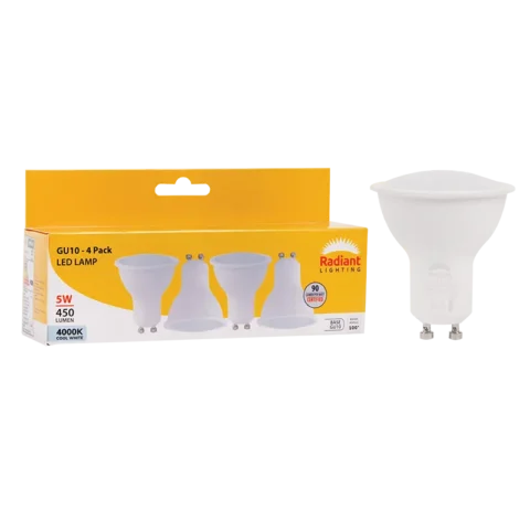 RADIANT 5W GU10 LED Globe Frosted 4000K 4 Pack