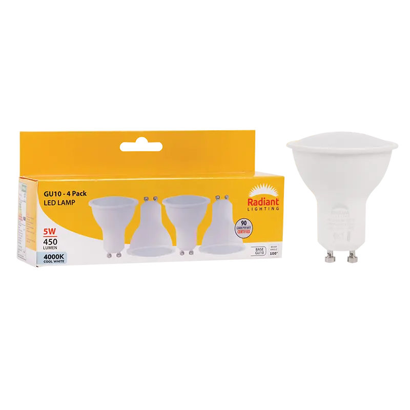 RADIANT 5W GU10 LED Globe Frosted 4000K 4 Pack